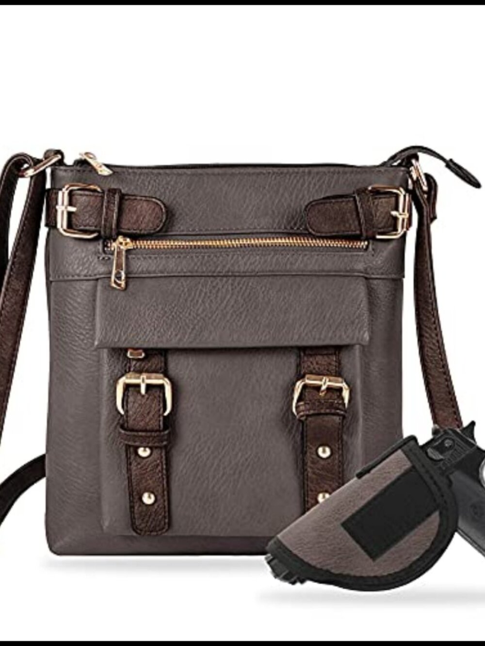 Faux Leather Concealed Carry Crossbody Bag Lockable Holster